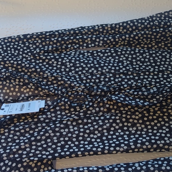 NWT Zara Black and White Polkadot Mesh Front Tie Ruffle Coverup Duster Dress S - Picture 6 of 7